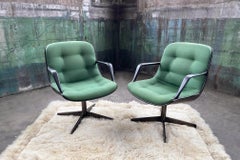 Vintage Mid-Century Tufted Green Faux Leather Textile Steelcase 451 Office Chair