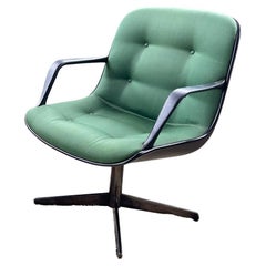 Vintage Mid-Century Tufted Green Faux Leather Textile Steelcase 451 Office Chair