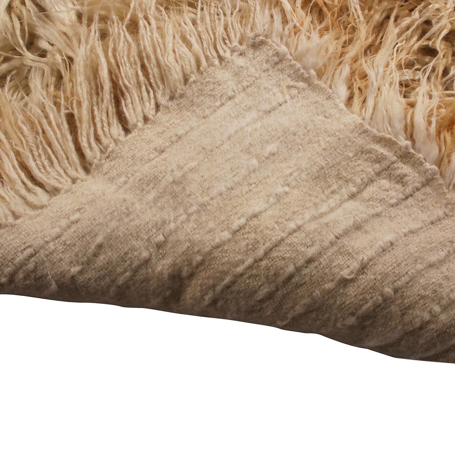 Vintage Midcentury Tulu Cream Beige-Brown Shag Wool Rug In Good Condition In Long Island City, NY