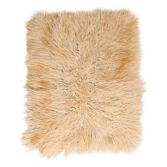 Vintage Midcentury Tulu Cream Beige-Brown Shag Wool Rug