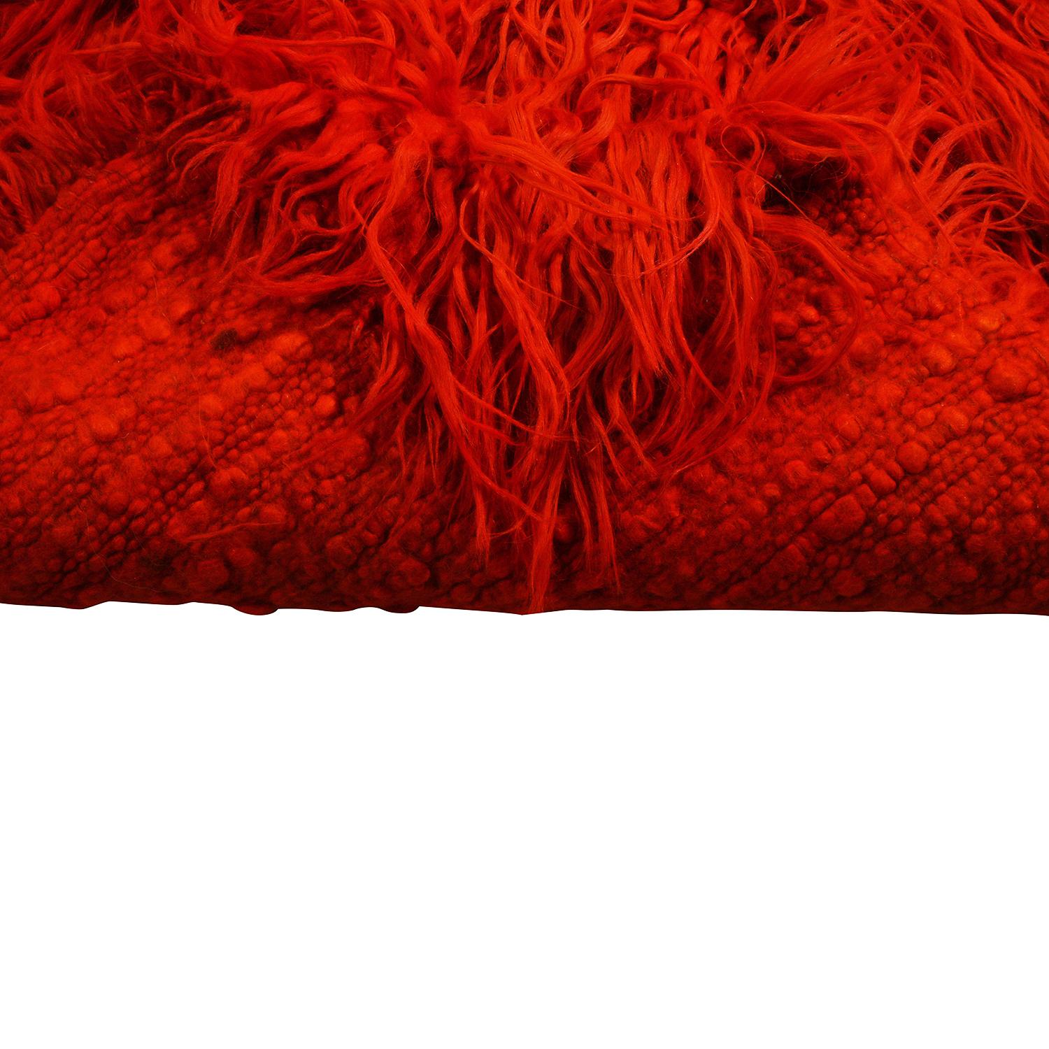 Hand-Knotted Vintage Midcentury Tulu Crimson Red Shag Wool Rug