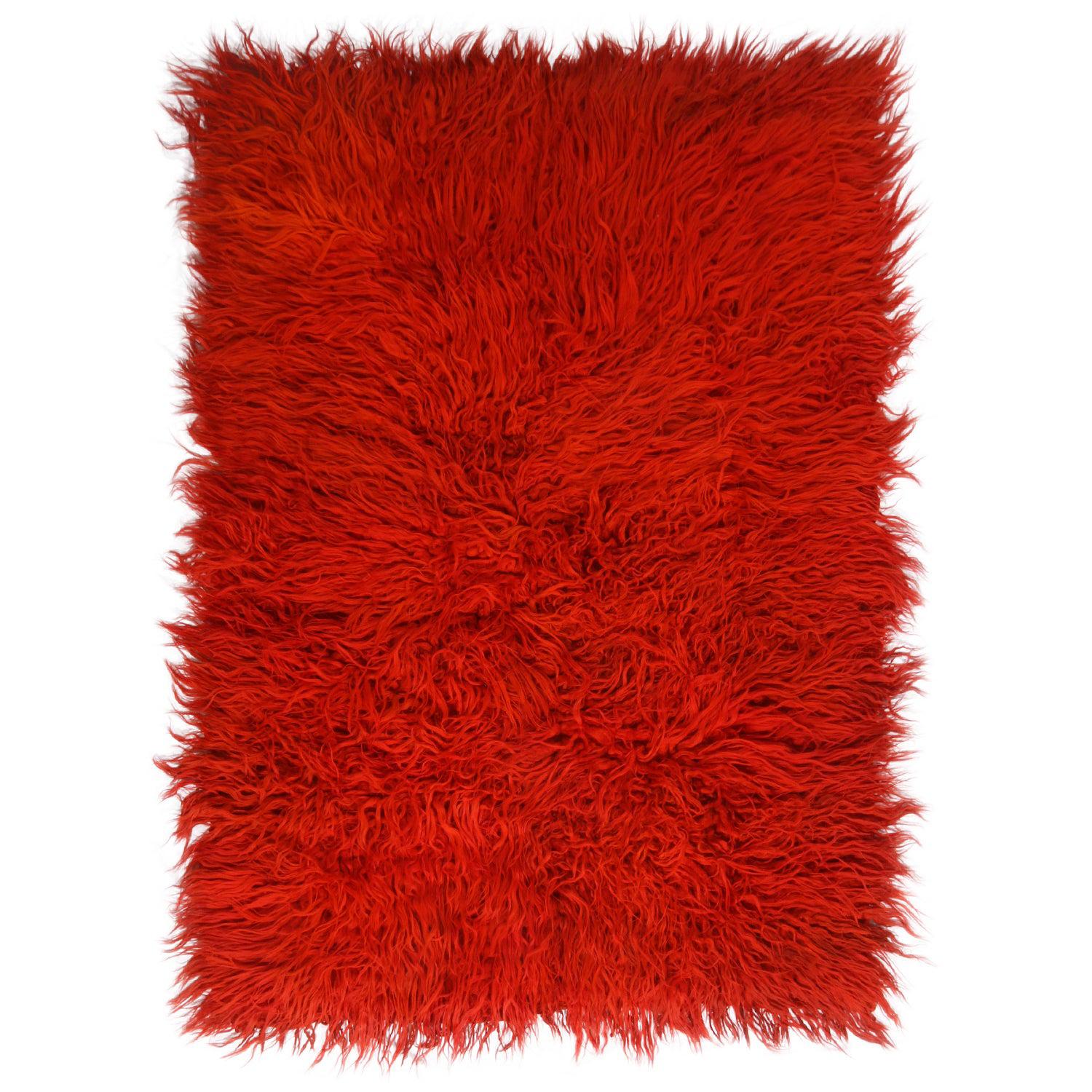 Vintage Midcentury Tulu Crimson Red Shag Wool Rug