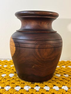 Vintage Mid Century Turned Walnut Vase, Studio Wood Art, Arts and Crafts Decor