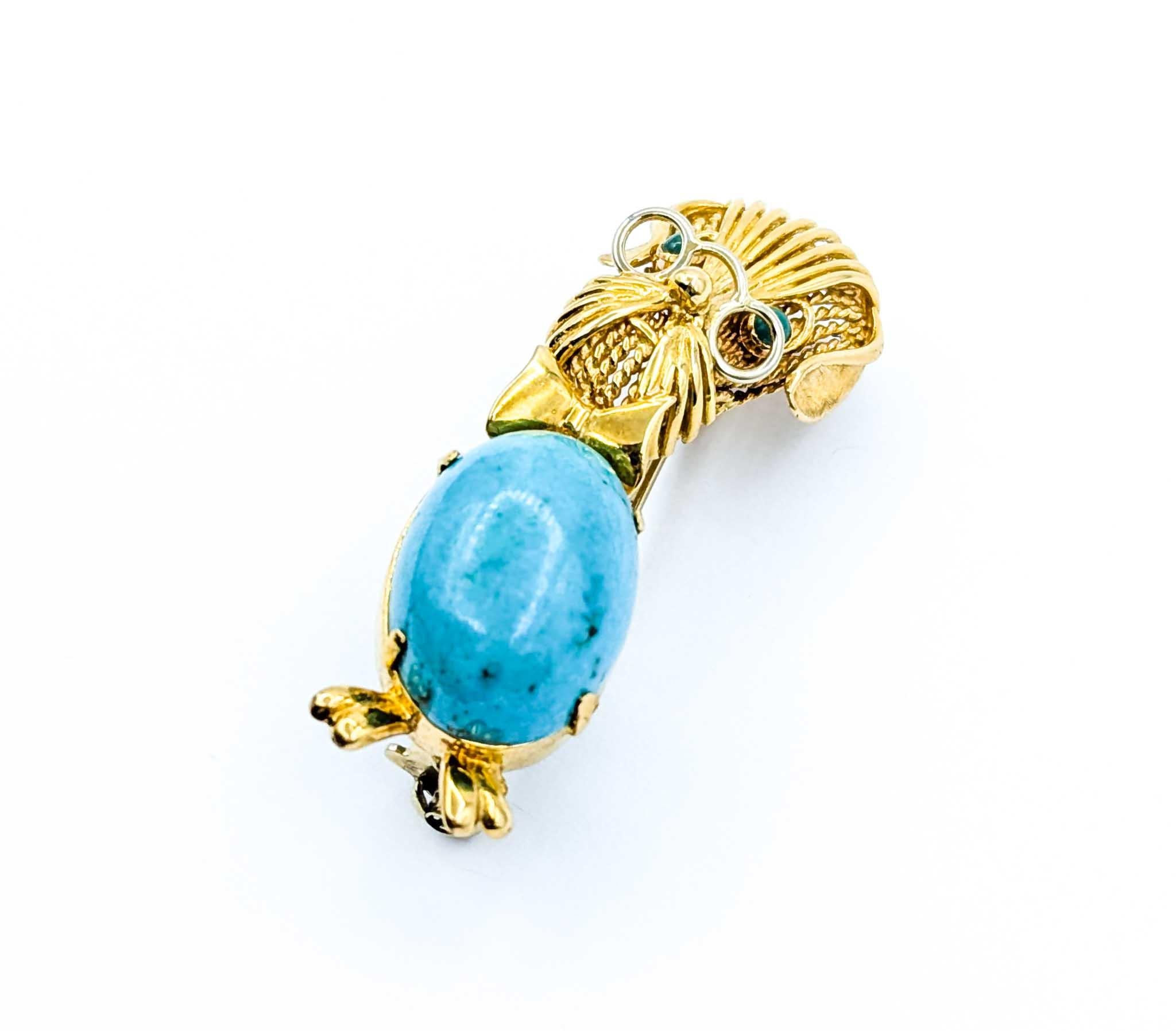 Broche vintage de mediados de siglo con perro de turquesa en oro amarillo Retro en venta