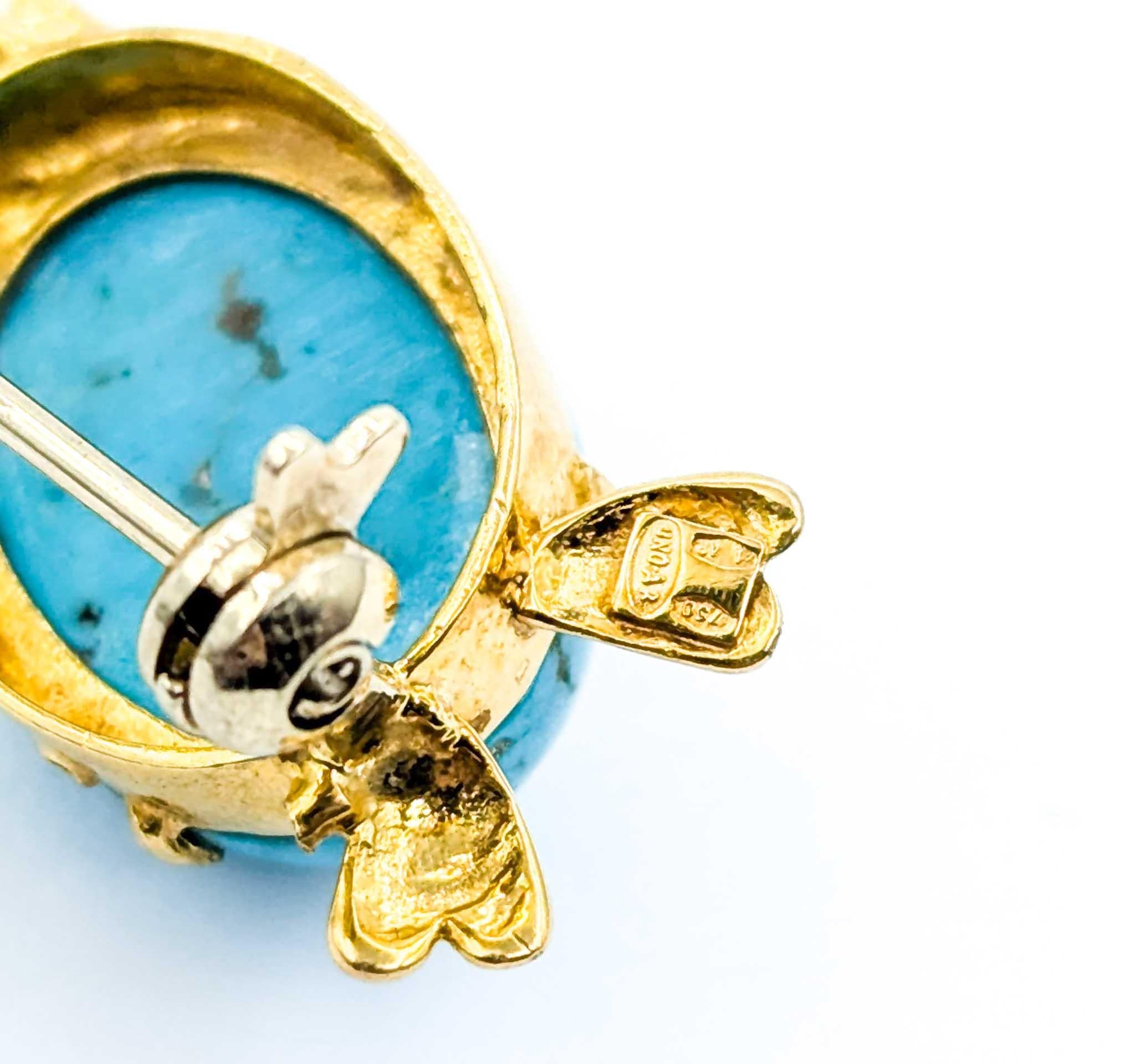 Broche vintage de mediados de siglo con perro de turquesa en oro amarillo en venta 1