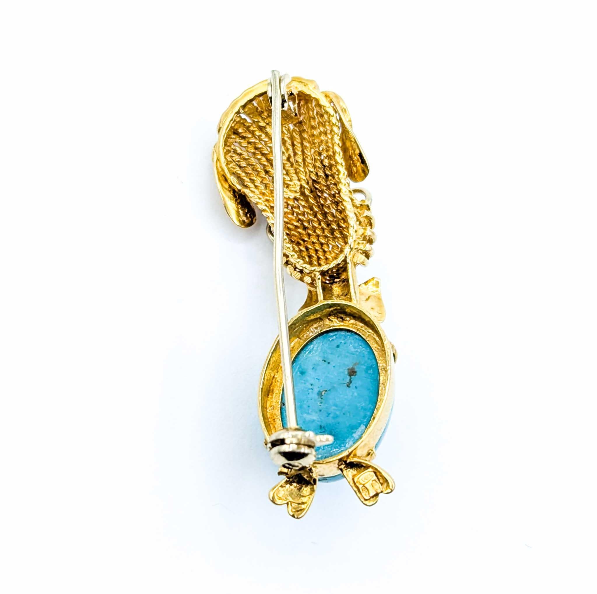 Broche vintage de mediados de siglo con perro de turquesa en oro amarillo en venta 2