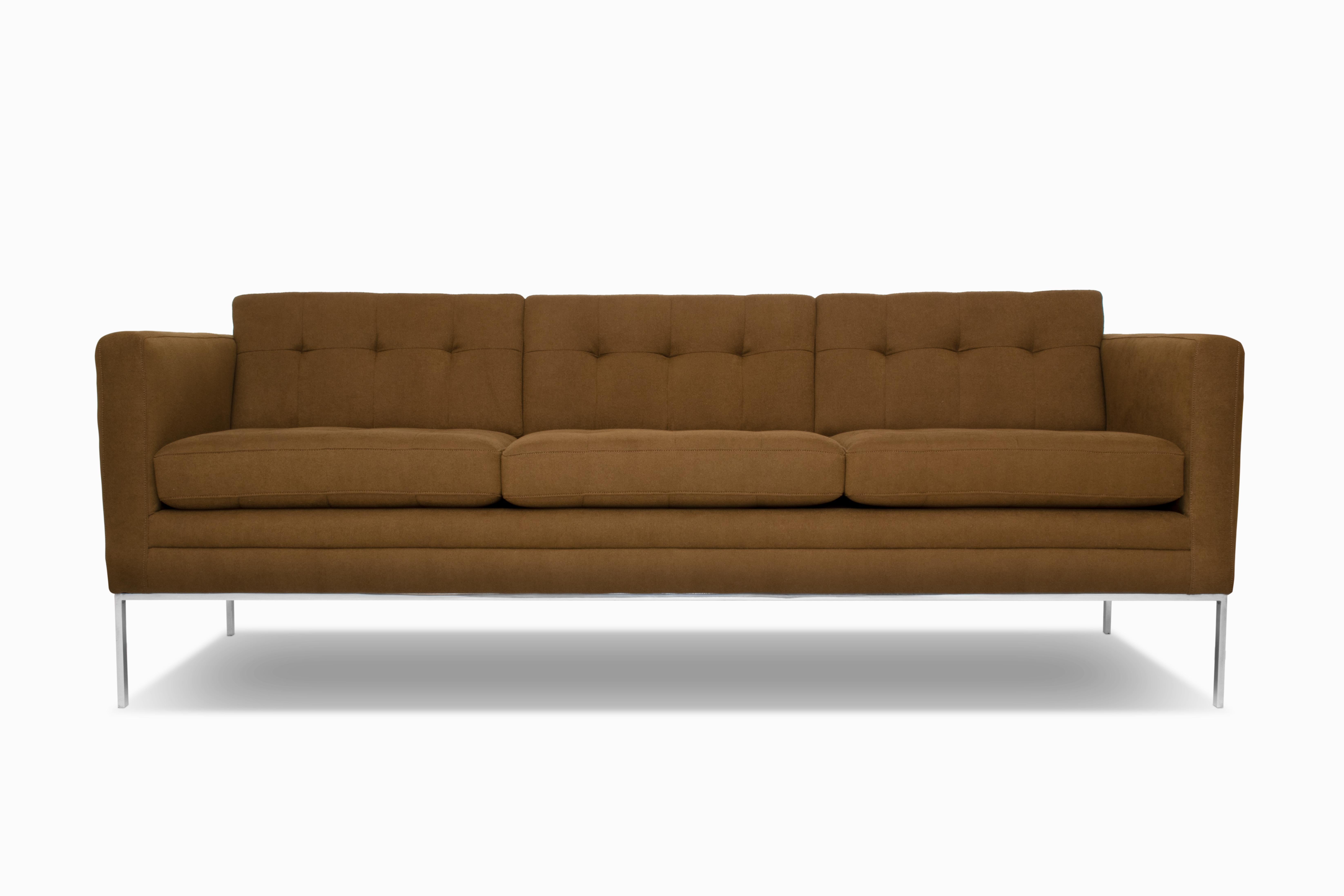 Here is a rare 3-seat sofa by J & J Brook Limited, purchased originally in 1962. The design firm of John and Joanne Brook was based in Toronto, Canada from about 1952 to 1976. The Brooks were known at first for their textiles, but later introduced