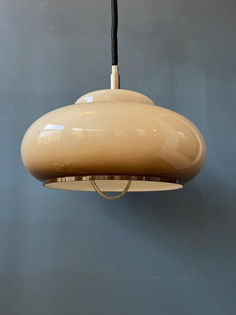Metal Vintage Mid Century UFO Mushroom Plexiglass Pendant Lamp, 1970s For Sale