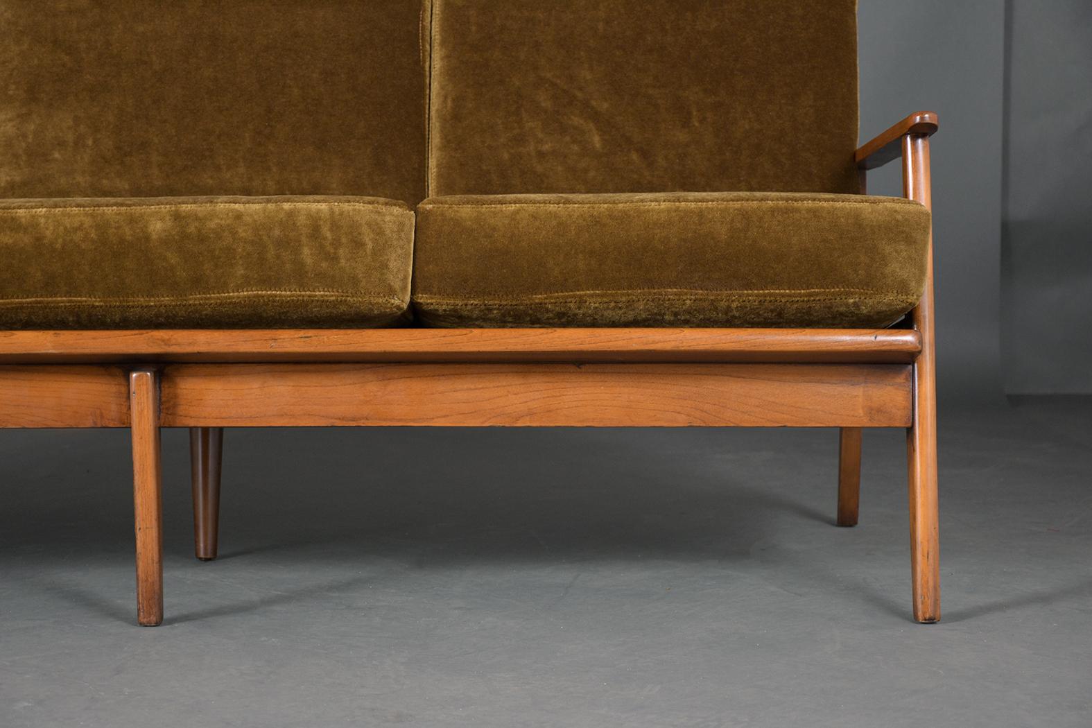 Carved Mid-Century Modern Three Seat Upholstery Sofa 