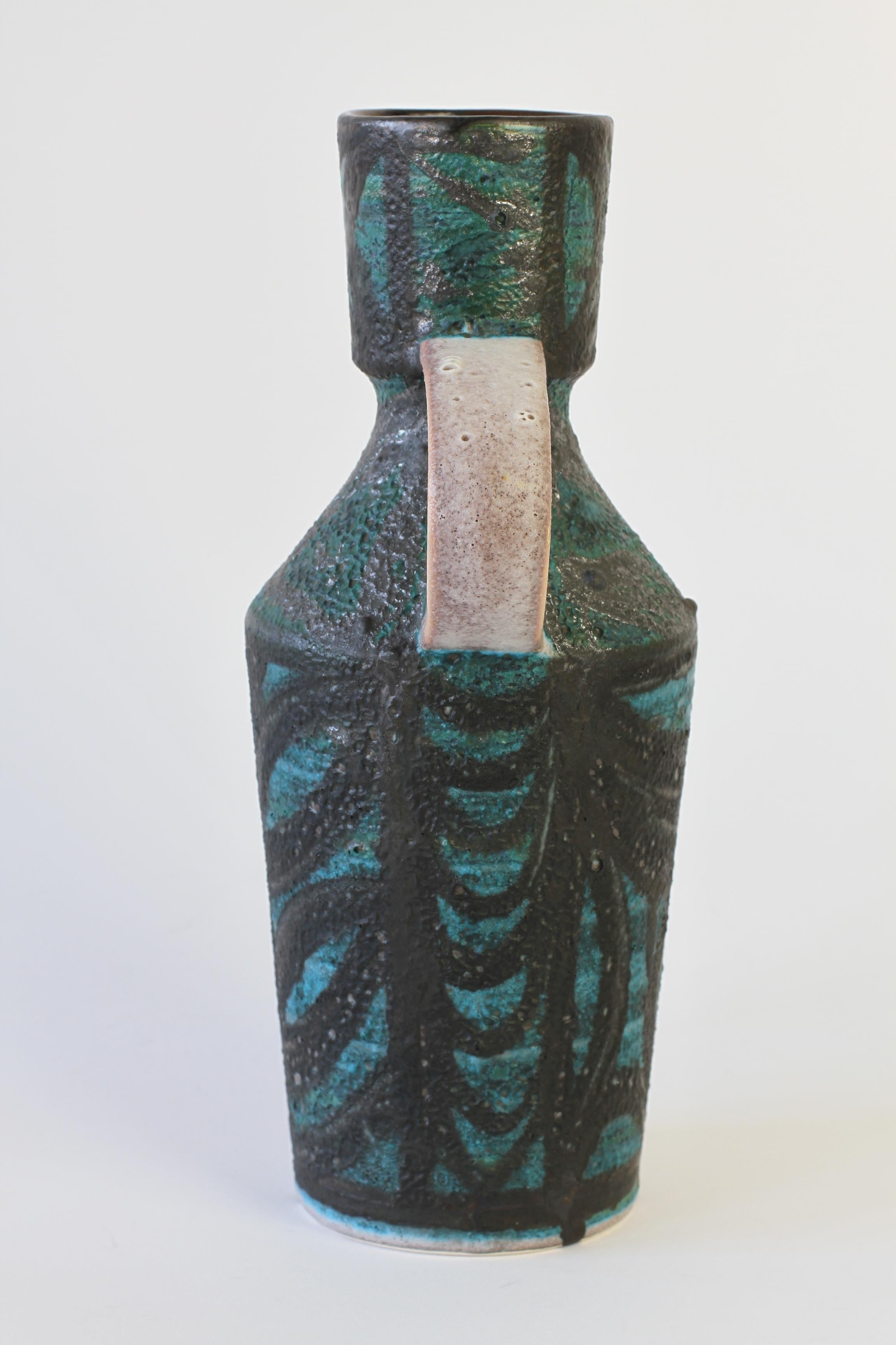 Vintage Midcentury Vase with Green and Black Lava Glaze Accents For Sale 3