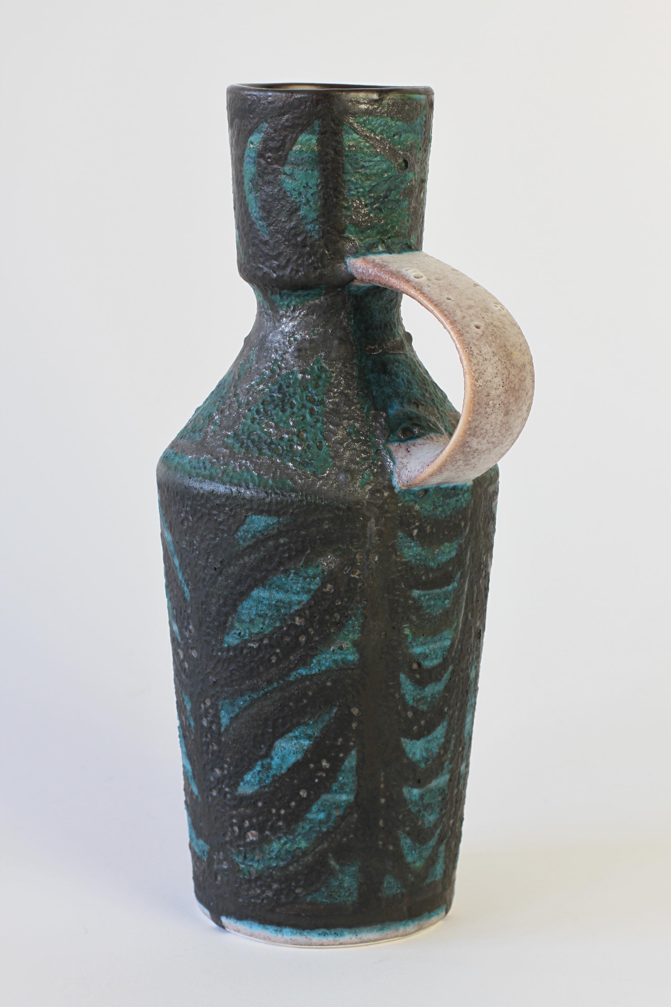 Vintage Midcentury Vase with Green and Black Lava Glaze Accents For Sale 4