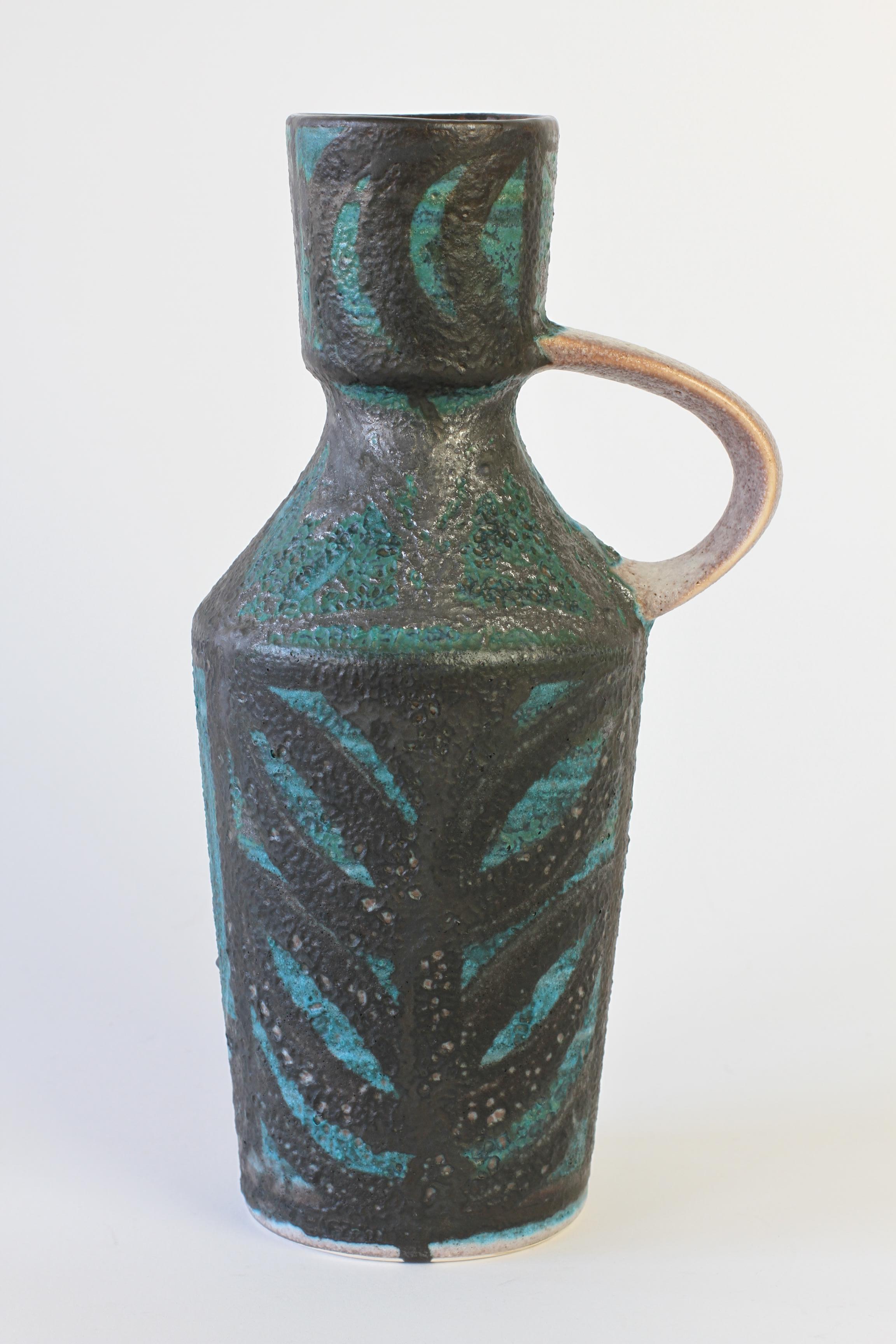 Vintage Midcentury Vase with Green and Black Lava Glaze Accents For Sale 5