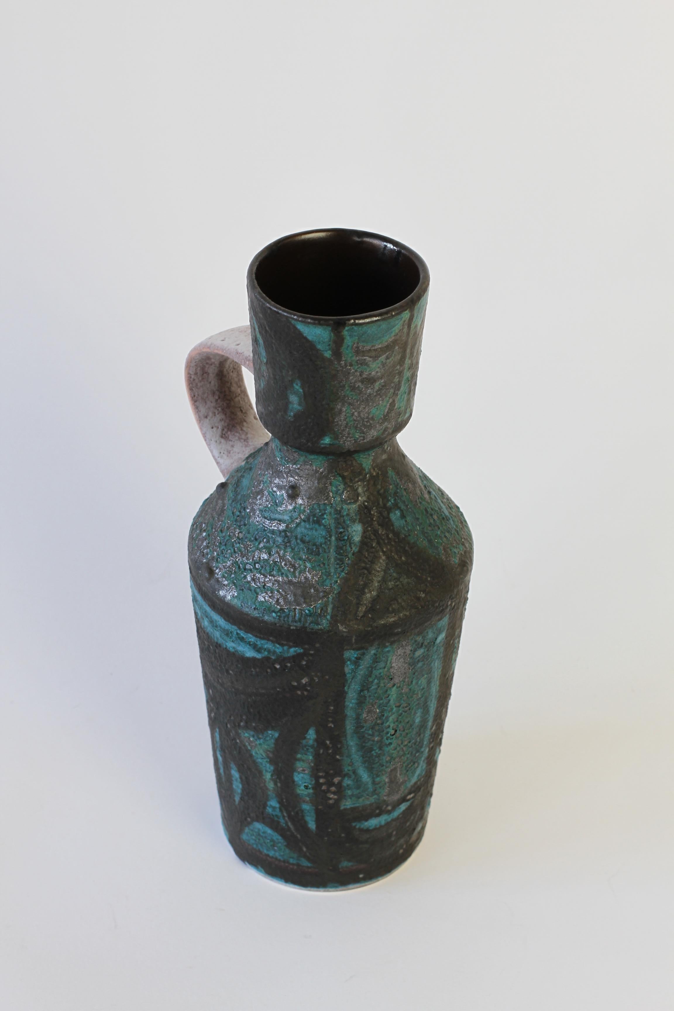 Unknown Vintage Midcentury Vase with Green and Black Lava Glaze Accents For Sale