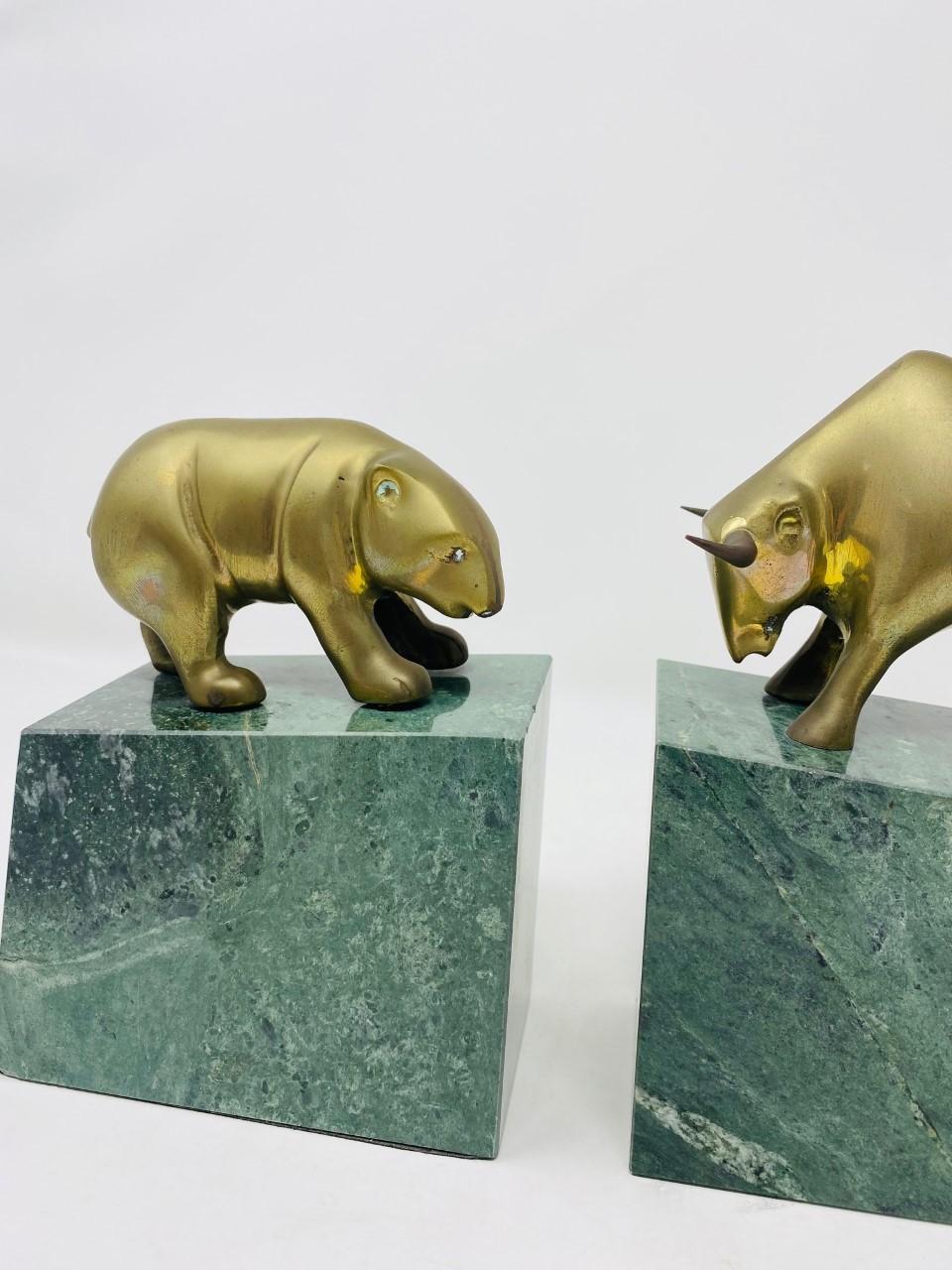 20th Century Vintage Mid-Century Wall Street Bear and Bull Bronze Bookends, 'Pair'