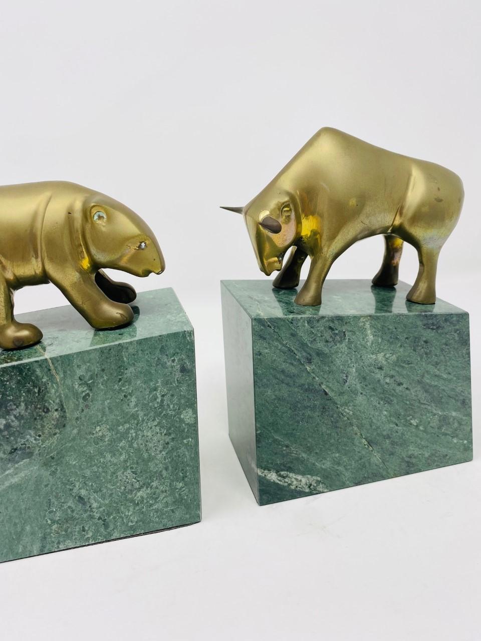 Vintage Mid-Century Wall Street Bear and Bull Bronze Bookends, 'Pair' 1