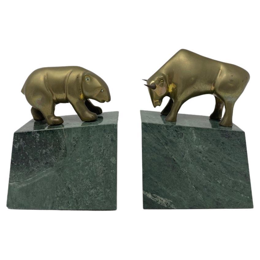 Vintage Mid-Century Wall Street Bear and Bull Bronze Bookends, 'Pair'