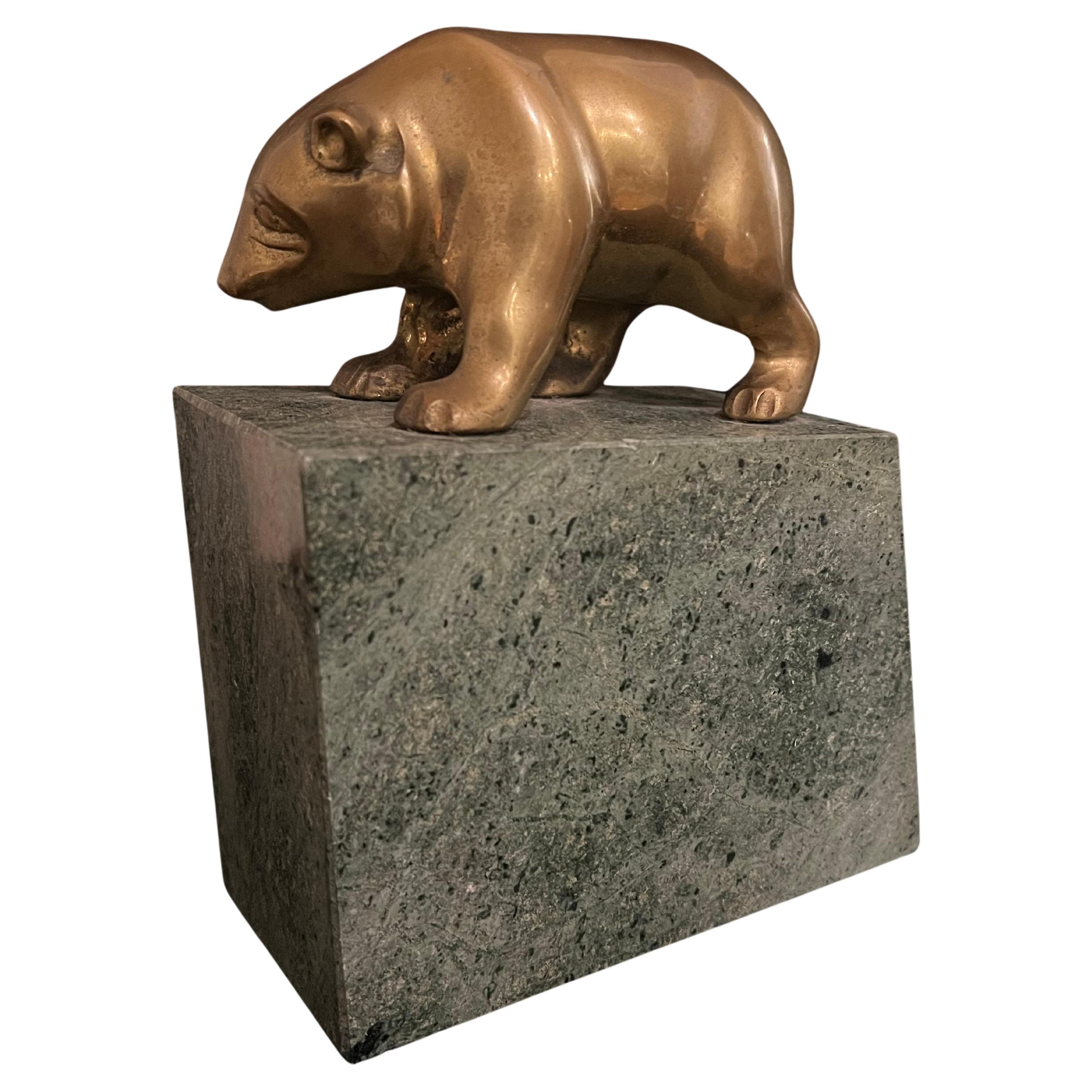 Vieille sculpture de serre-livres ours de Wall Street en bronze du milieu du siècle dernier