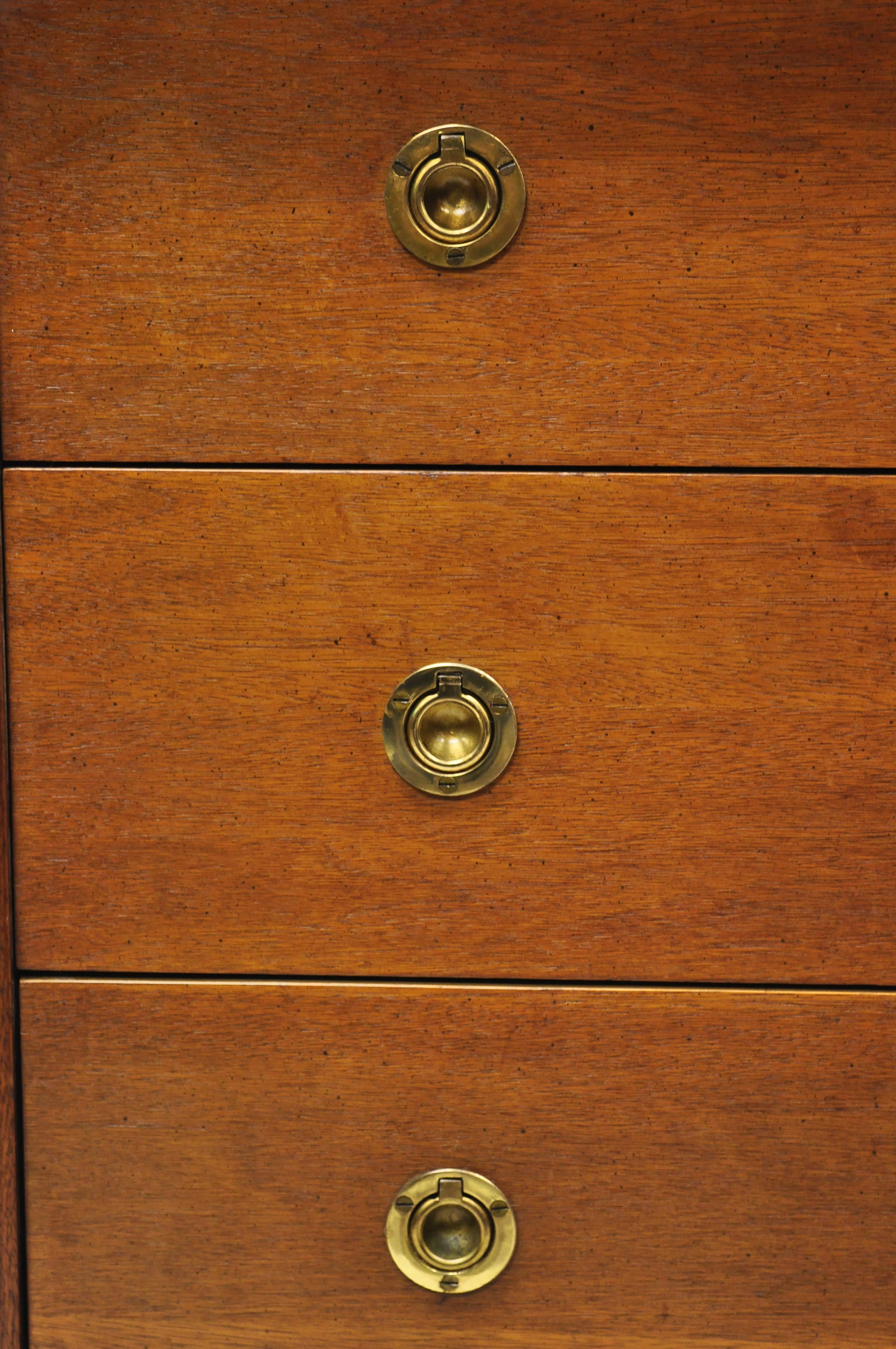 Mid-Century Modern Vintage Midcentury Walnut 4-Drawer Campaign Brass Pulls Bachelor Chest Dresser