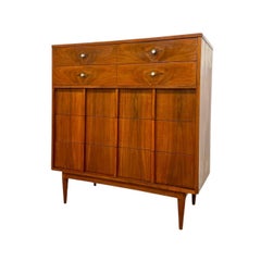 Vintage Mid-Century Walnut 4-Piece Bedroom Set With Diamond Parquet Accent Inlay
