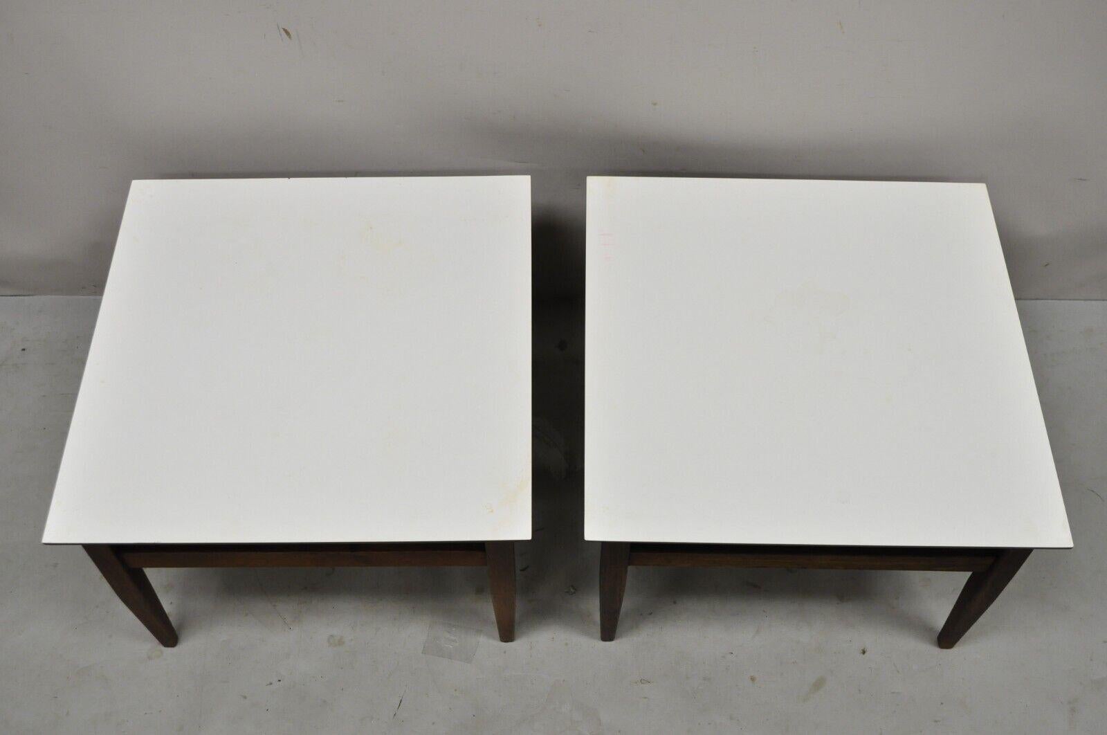 Vintage Mid Century Walnut Base Laminate Top Low Side Tables - a Pair For Sale 4