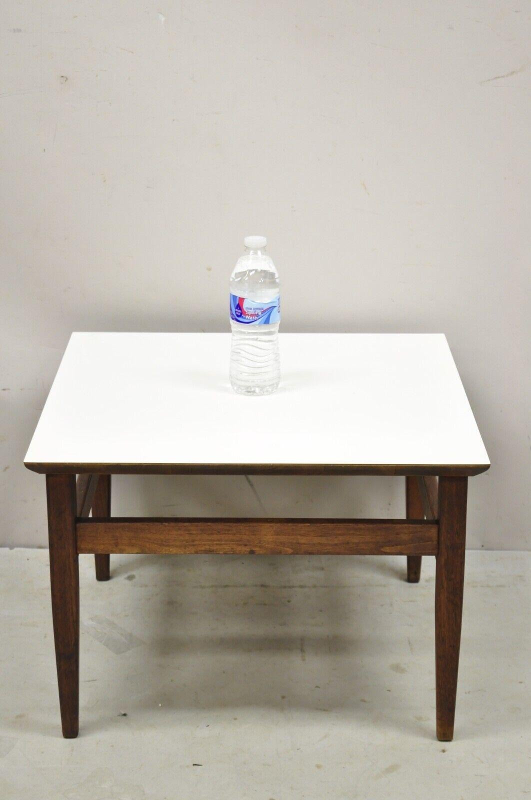 Mid-Century Modern Vintage Mid Century Walnut Base Laminate Top Low Side Tables - a Pair For Sale