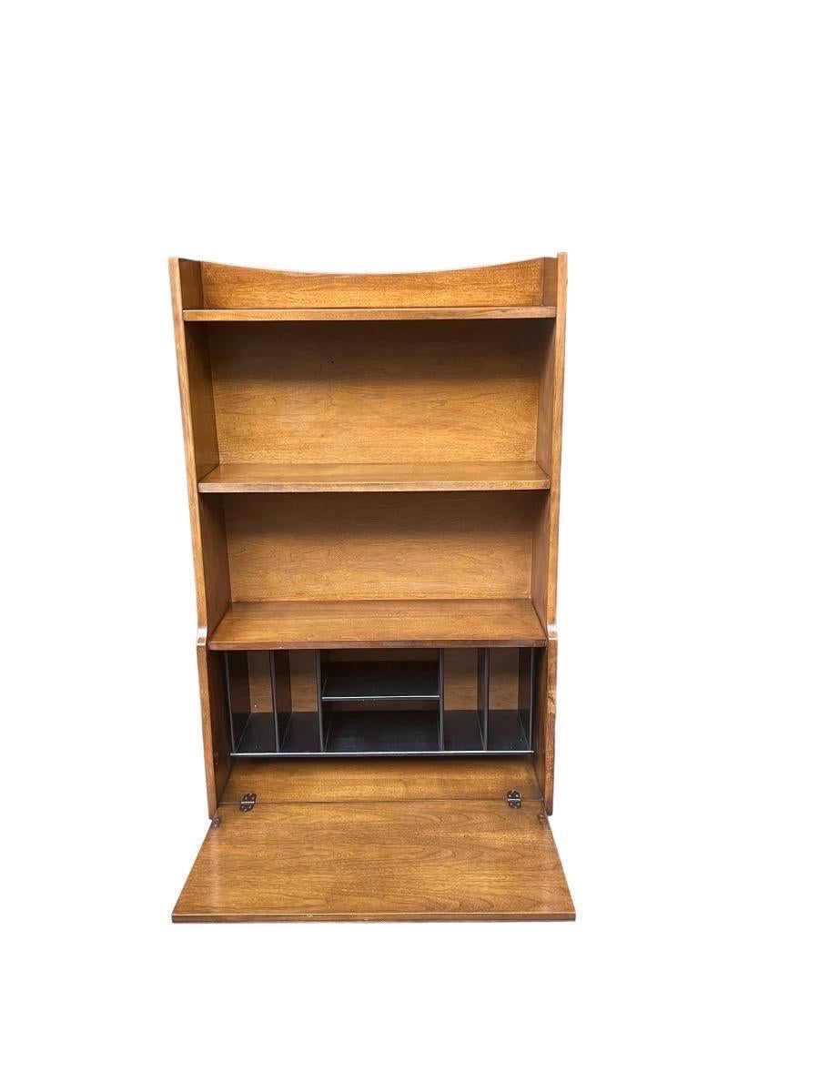 Mid-Century Modern Vintage Mid Century Walnut Book Case Shelf with Caned Door and Bar Cabinet