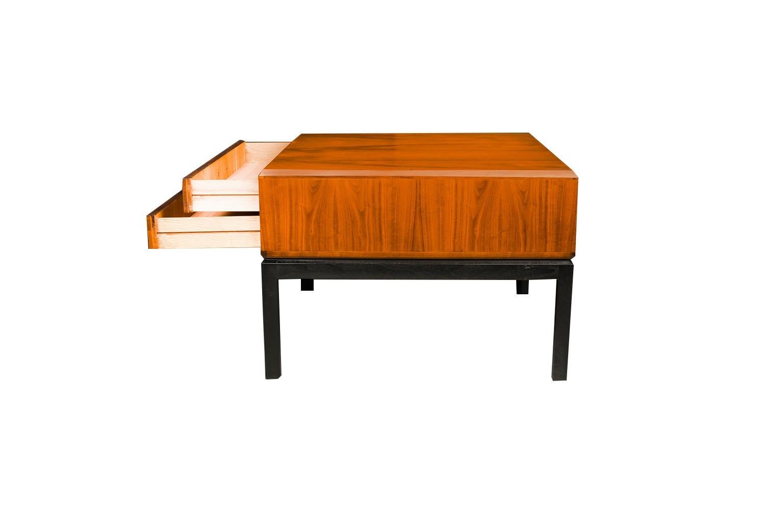 19th Century Vintage Mid-Century Walnut Campaign Style Side End Coffee Table For Sale