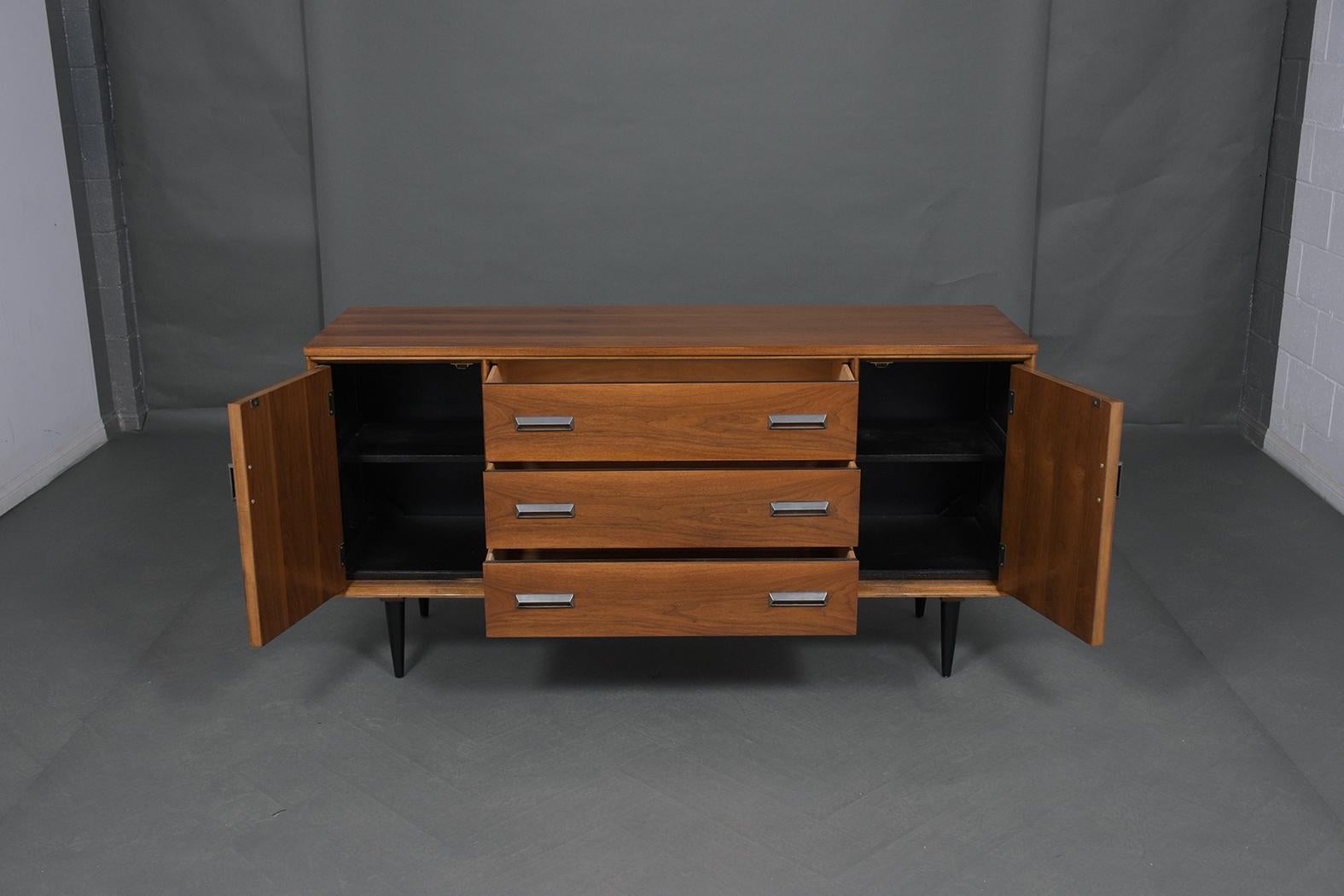 Steel Vintage Mid-Century Walnut Credenza