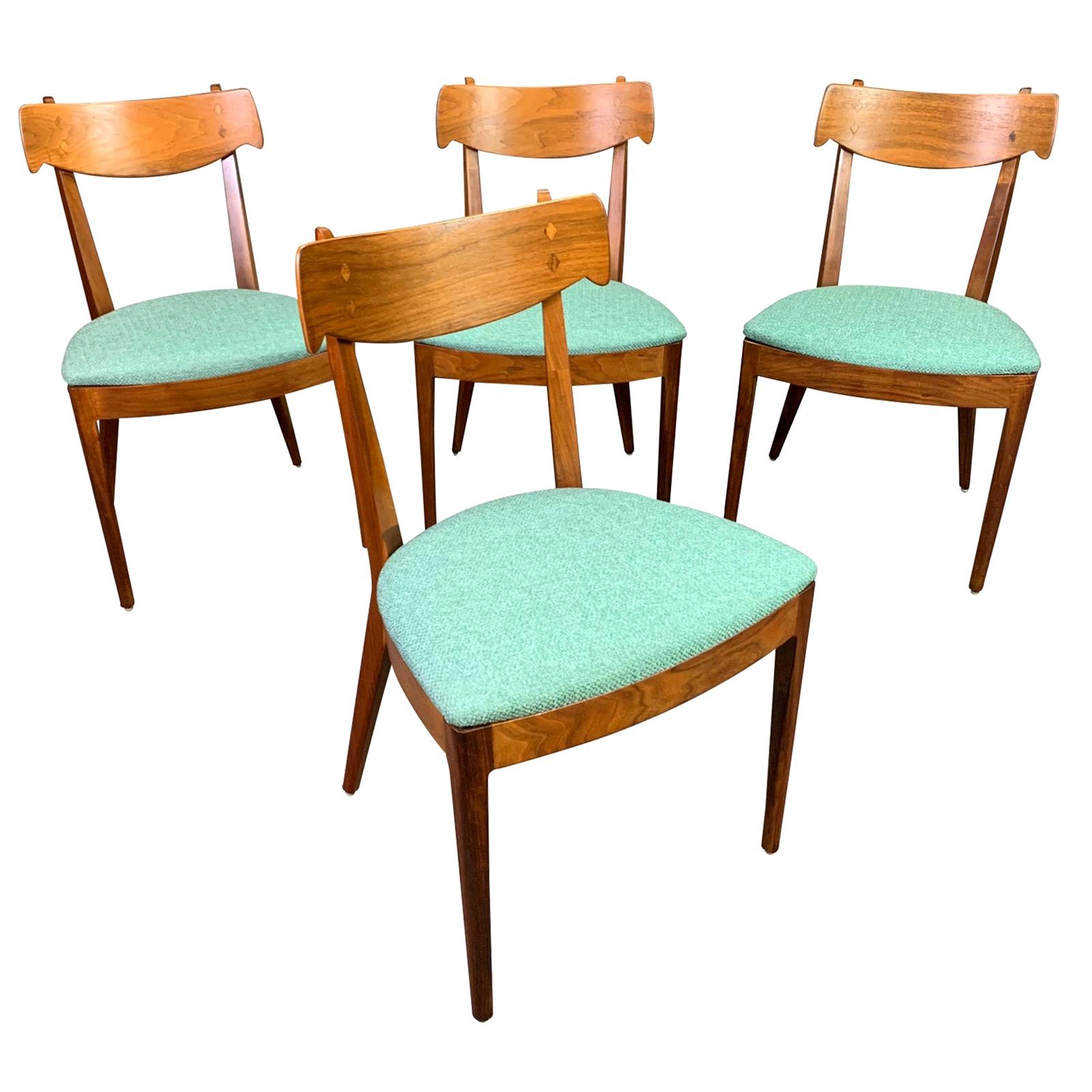 Vintage Midcentury Walnut "Declaration" Dining Chairs by Drexel, Set of Four