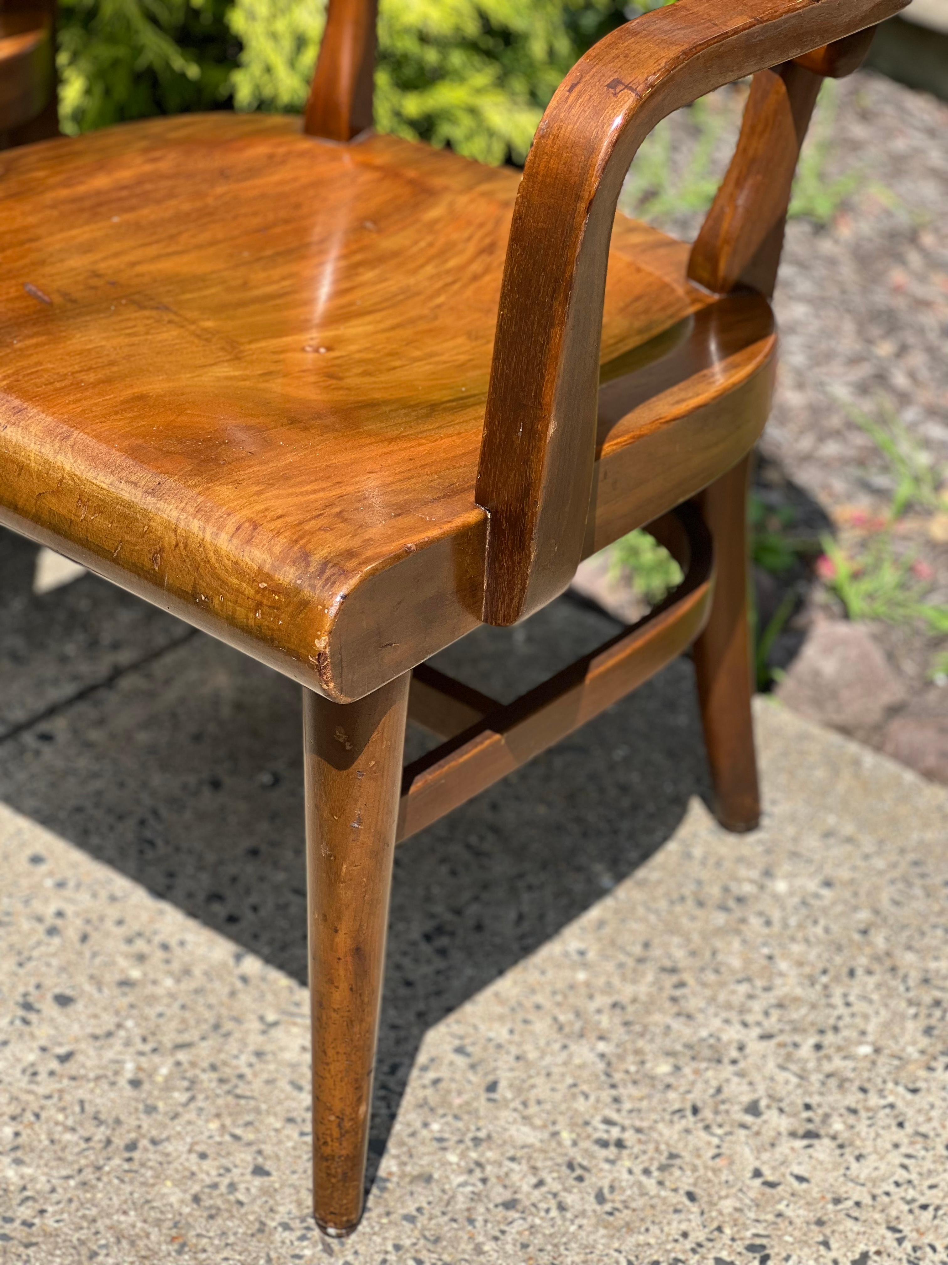 Vintage Mid-Century Walnut Gunlocke Chairs, Set of 3 8