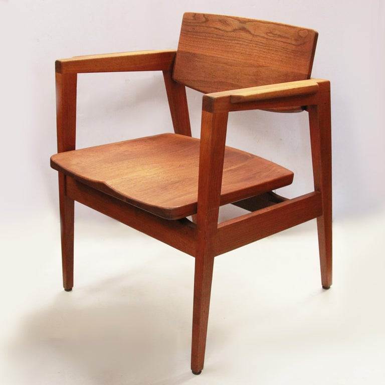 Vintage Mid-Century Walnut Modern Dining Chairs Armchairs by
