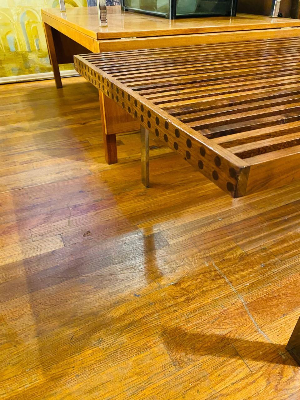 Hand-Crafted Vintage Mid Century Walnut Slat Bench Coffee Table