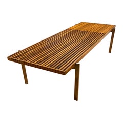 Vintage Mid Century Walnuss Lamellenbank Couchtisch