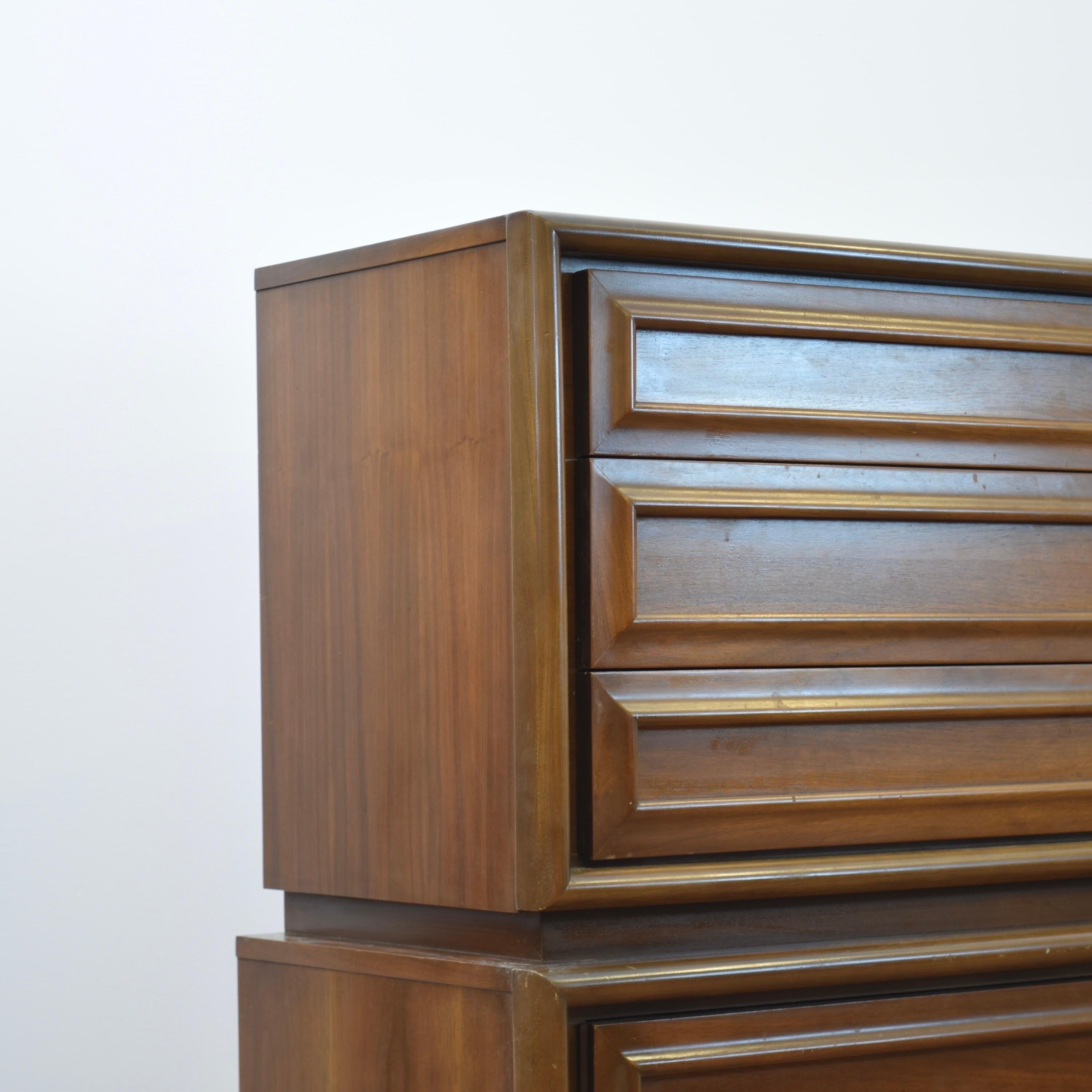Mid-20th Century Vintage Mid Century Walnut Tallboy Dresser For Sale