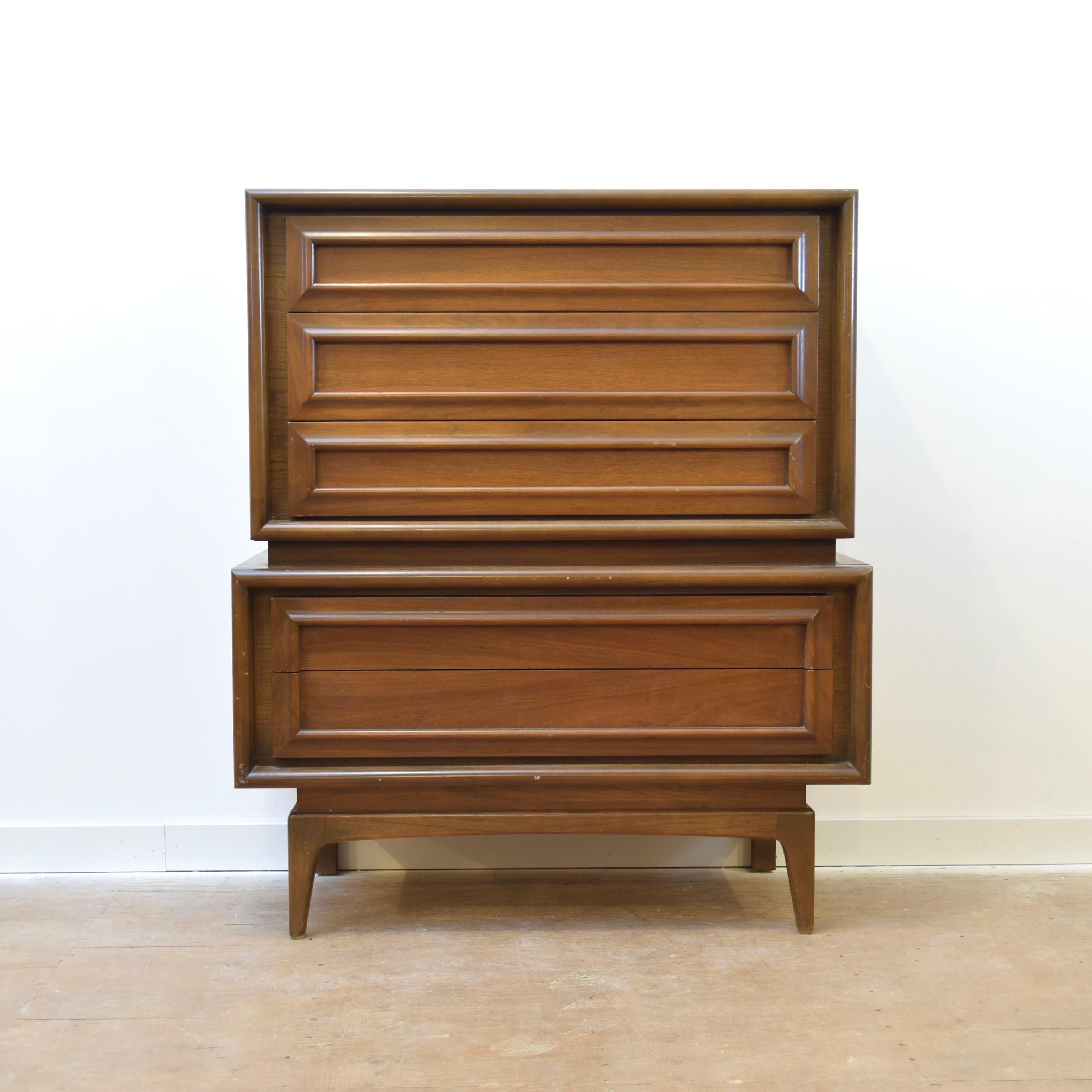 Vintage Mid Century Walnut Tallboy Dresser For Sale 2