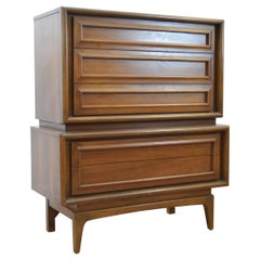 Vintage Mid Century Walnut Tallboy Dresser