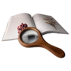 Vintage Mid-Century Walnut Wood Magnifying Glass, Italy