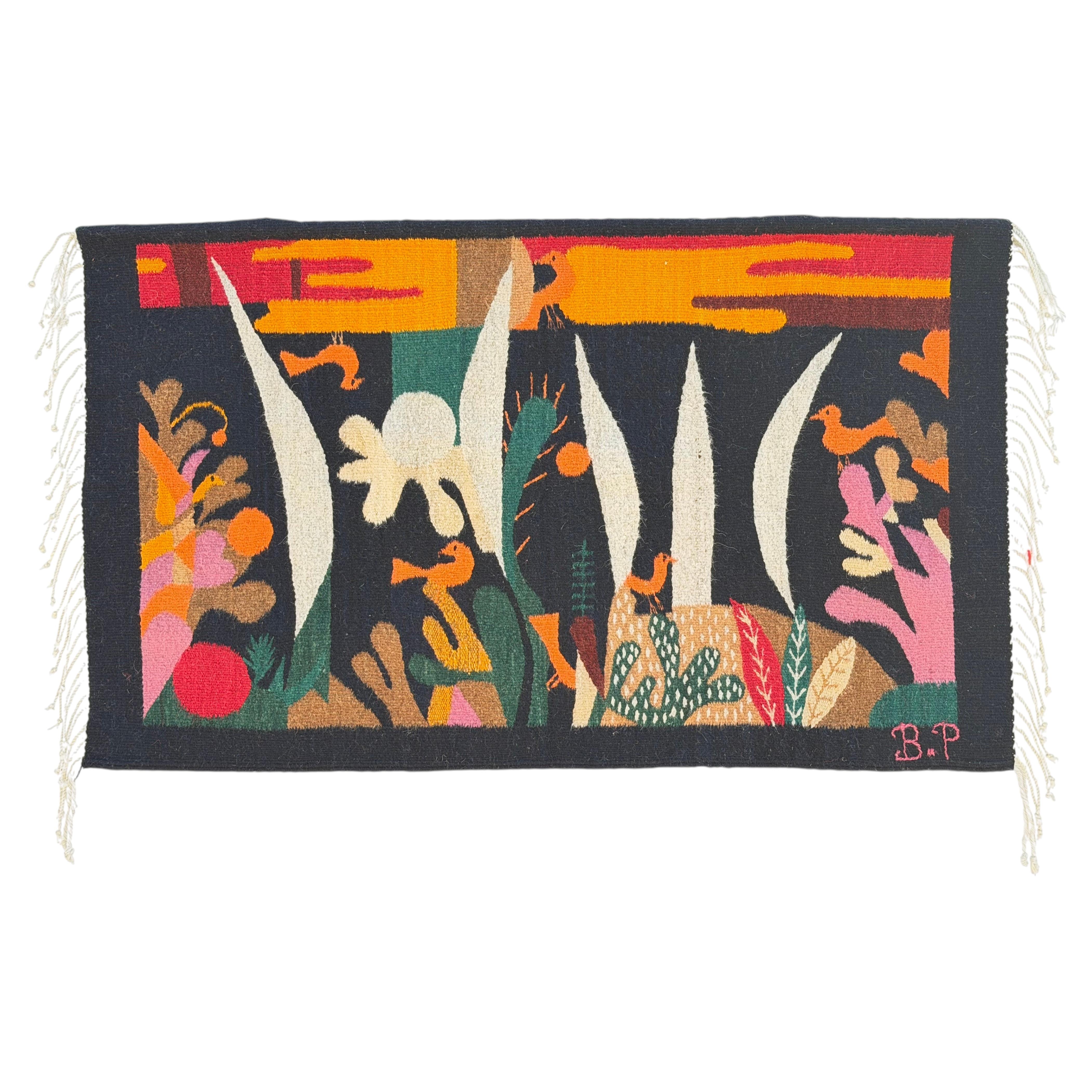 Vintage Mid Century Whimsical Tapestry Mexico 1960's