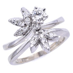 Vintage Mid Century White Gold Diamond Floral Band Ring Set