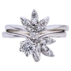 Vintage Mid Century White Gold Diamond Floral Band Ring Set
