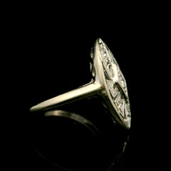 Vintage Mid Century White Gold Diamond Marquise Shape Navette Cocktail Ring