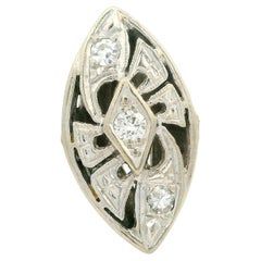 Vintage Mid Century White Gold Diamond Marquise Shape Navette Cocktail Ring