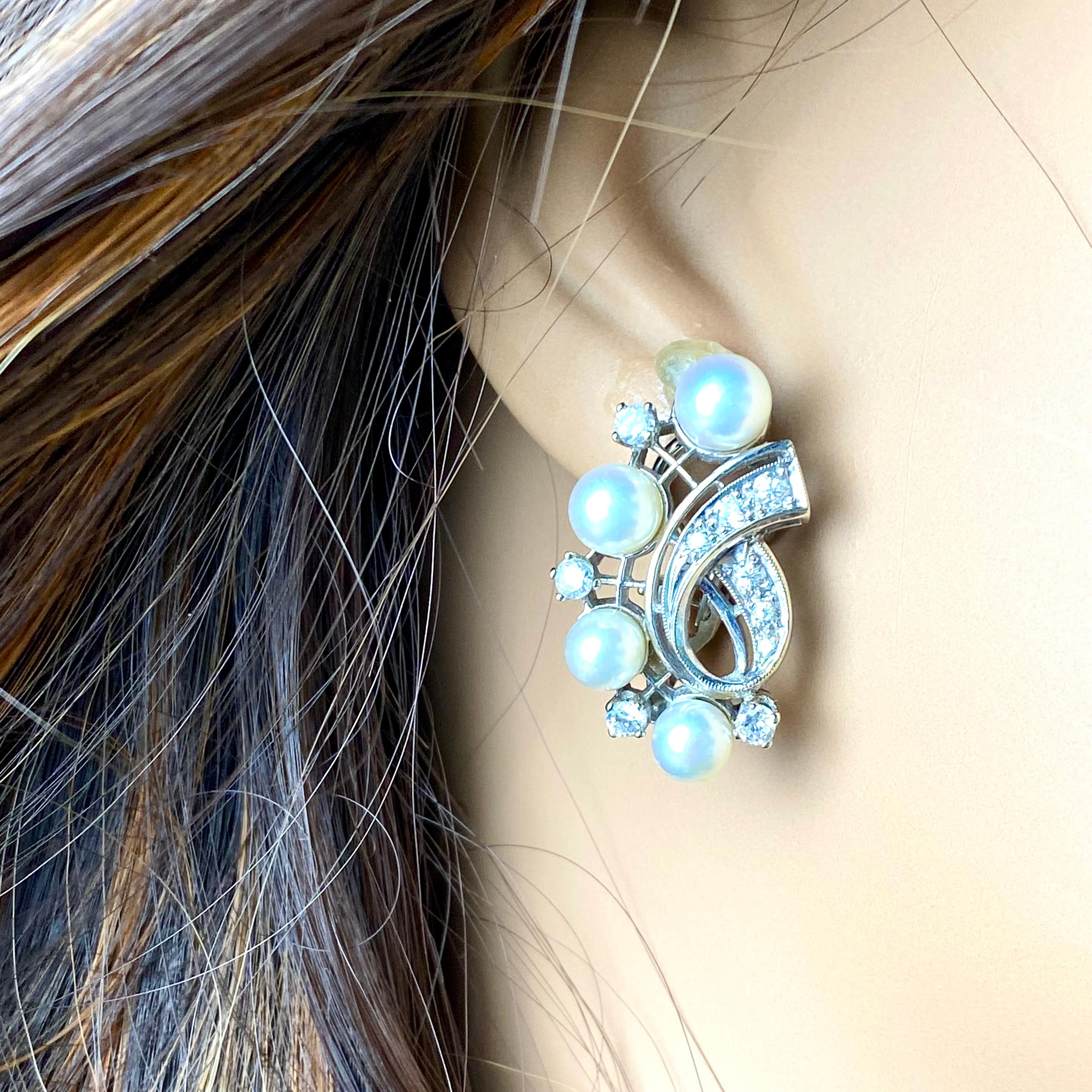 Ein-Zinch-Ohrringe aus Weißgold mit Diamanten und 0,75 Karat Perlen im Angebot 6