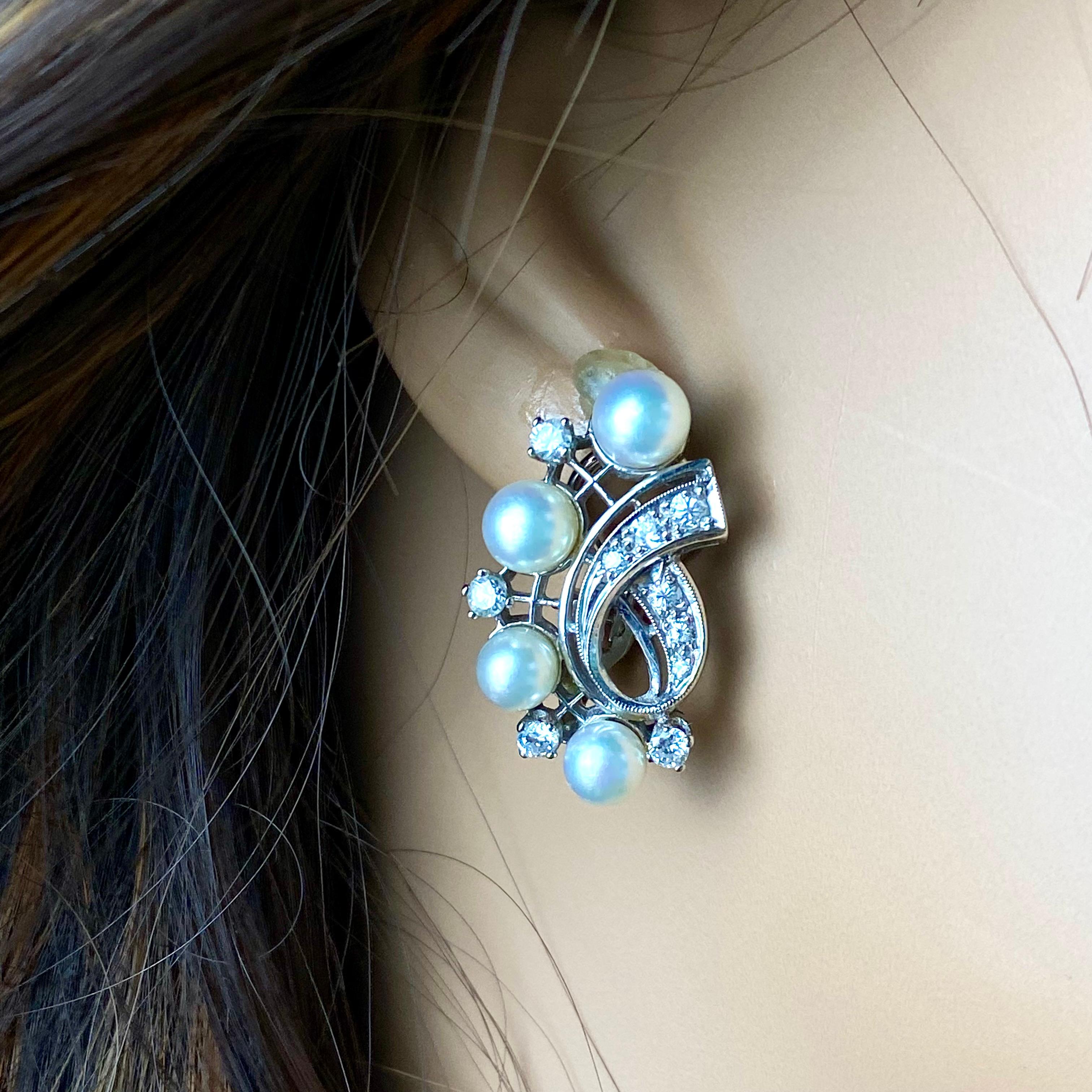 Ein-Zinch-Ohrringe aus Weißgold mit Diamanten und 0,75 Karat Perlen im Angebot 7