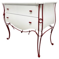 Vintage Bombay-Kommode aus Schmiedeeisen, weiß lackiert und rot emailliert, Mid-Century Vintage