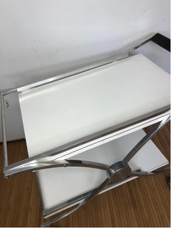 Vintage Mid- Century White Laminate and Chrome Bar Cart 33w 28.5h 18.5d