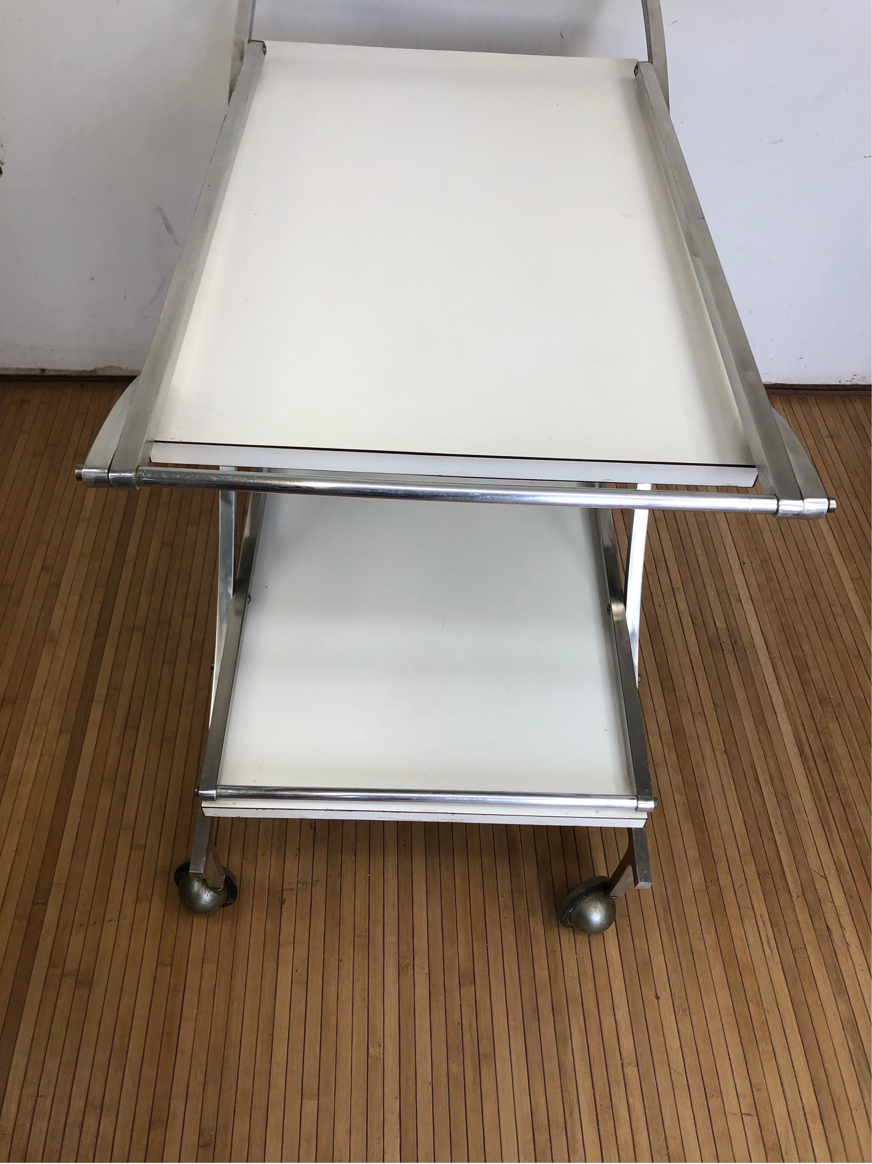 Vintage Mid- Century White Laminate and Chrome Bar Cart 33w 28.5h 18.5d For Sale 1