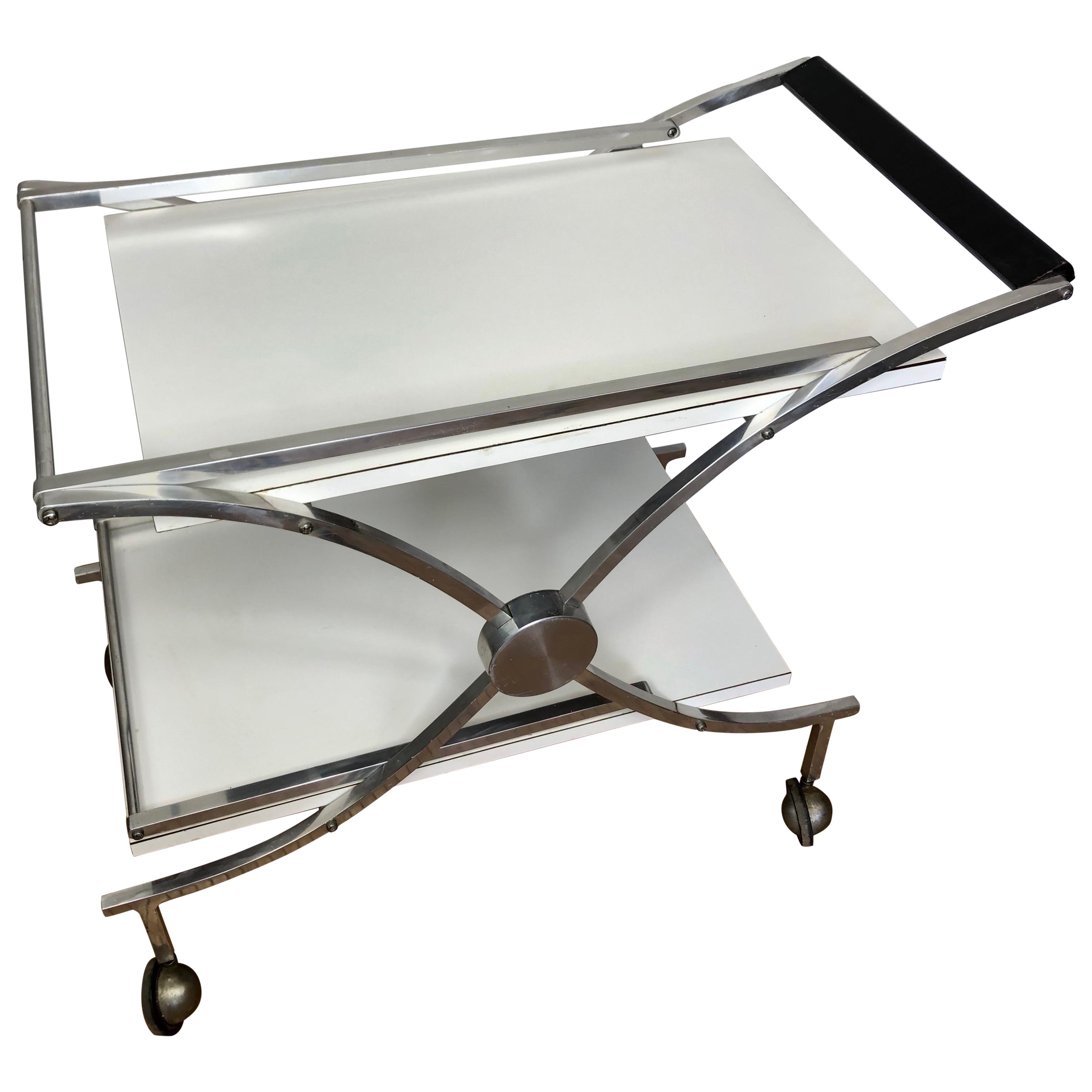 Chariot de bar vintage du milieu du siècle en stratifié blanc et chrome 33w 28.5h 18.5d
