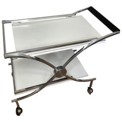 Chariot de bar vintage du milieu du siècle en stratifié blanc et chrome 33w 28.5h 18.5d
