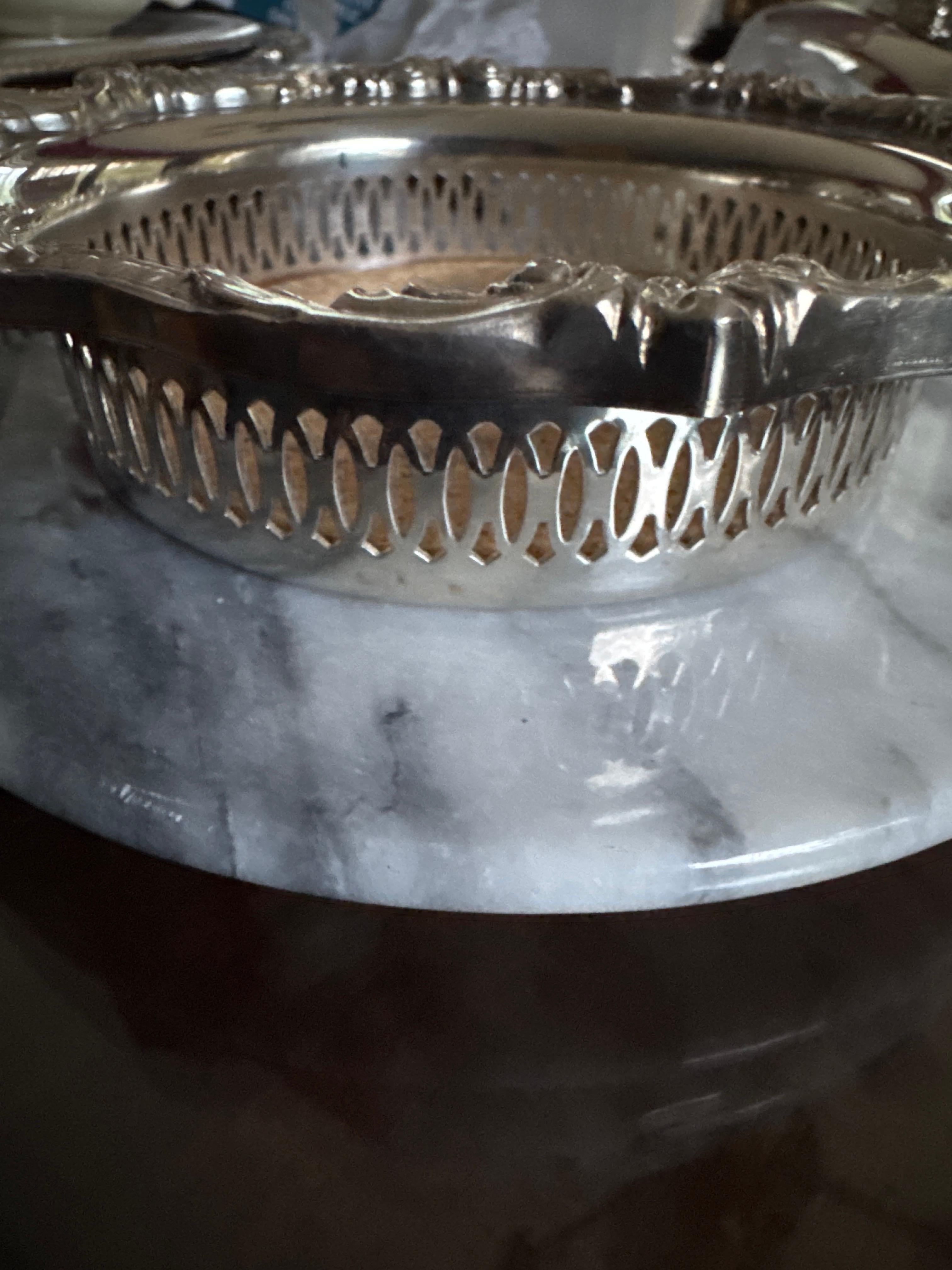 Silver Vintage mid century wine coaster by pool silver plate For Sale